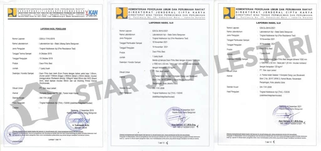Dokumentasi Sertifikat Lulus Uji LHU Star Jaya Lestari